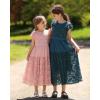 imageRolanko Girls Boho Lace Dresses Ruffle Sleeve Tiered Flower Girl Maxi Dress with Lining for Wedding PartyPink