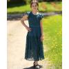 imageRolanko Girls Boho Lace Dresses Ruffle Sleeve Tiered Flower Girl Maxi Dress with Lining for Wedding PartyTeal