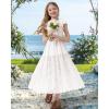 imageRolanko Girls Boho Lace Dresses Ruffle Sleeve Tiered Flower Girl Maxi Dress with Lining for Wedding PartyWhite