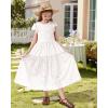 imageRolanko Girls Boho Lace Dresses Ruffle Sleeve Tiered Flower Girl Maxi Dress with Lining for Wedding PartyWhite