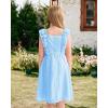 imageRolanko Girls Ruffle Sleeve Dress Square Neck Hollow Out Eyelet A Line Beach Vacation Summer SundressBlue