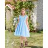imageRolanko Girls Ruffle Sleeve Dress Square Neck Hollow Out Eyelet A Line Beach Vacation Summer SundressBlue