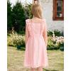 imageRolanko Girls Ruffle Sleeve Dress Square Neck Hollow Out Eyelet A Line Beach Vacation Summer SundressPink