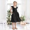 imageRolanko Tween Girls Summer Dress Ruffle Sleeve Smocked ALine Tiered Sundress for Kids with PocketsBlack