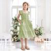 imageRolanko Tween Girls Summer Dress Ruffle Sleeve Smocked ALine Tiered Sundress for Kids with PocketsGreen