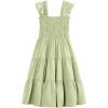 imageRolanko Tween Girls Summer Dress Ruffle Sleeve Smocked ALine Tiered Sundress for Kids with PocketsGreen