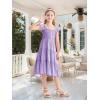 imageRolanko Tween Girls Summer Dress Ruffle Sleeve Smocked ALine Tiered Sundress for Kids with PocketsPurple
