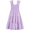 imageRolanko Tween Girls Summer Dress Ruffle Sleeve Smocked ALine Tiered Sundress for Kids with PocketsPurple