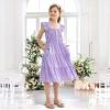 imageRolanko Tween Girls Summer Dress Ruffle Sleeve Smocked ALine Tiered Sundress for Kids with PocketsPurple