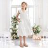 imageRolanko Tween Girls Summer Dress Ruffle Sleeve Smocked ALine Tiered Sundress for Kids with PocketsWhite