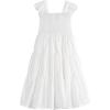 imageRolanko Tween Girls Summer Dress Ruffle Sleeve Smocked ALine Tiered Sundress for Kids with PocketsWhite