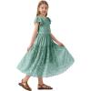 imageRolanko Girls Boho Lace Dresses Ruffle Sleeve Tiered Flower Girl Maxi Dress with Lining for Wedding PartySagegreen