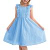 imageRolanko Girls Ruffle Sleeve Dress Square Neck Hollow Out Eyelet A Line Beach Vacation Summer SundressBlue