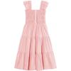 imageRolanko Tween Girls Summer Dress Ruffle Sleeve Smocked ALine Tiered Sundress for Kids with PocketsPink