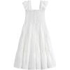 imageRolanko Tween Girls Summer Dress Ruffle Sleeve Smocked ALine Tiered Sundress for Kids with PocketsWhite