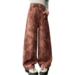 imageRolanko Girls Baggy Jeans Distressed Denim Pants Elastic Waist Wide Leg Jeans for Girls Kids Loose Fit 414 YearsBrown