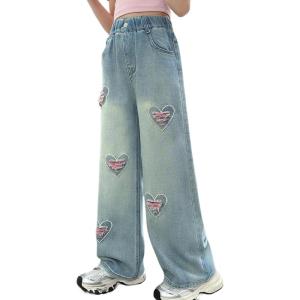 imageRolanko Girls Baggy Jeans Distressed Denim Pants Elastic Waist Wide Leg Jeans for Girls Kids Loose Fit 414 YearsPinkheart