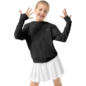 imageRolanko Kids Zip Up Sun Hoodie UPF50 with Thumbholes Lightweight UV Protection Jacket for Girls Athletic Tops 512 YearsBlack