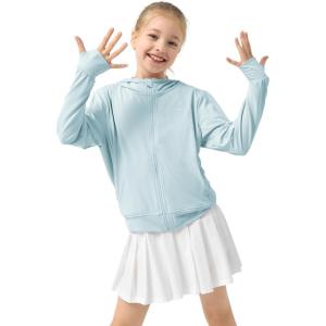 imageRolanko Kids Zip Up Sun Hoodie UPF50 with Thumbholes Lightweight UV Protection Jacket for Girls Athletic Tops 512 YearsBlue