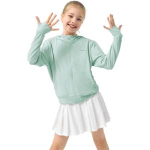 imageRolanko Kids Zip Up Sun Hoodie UPF50 with Thumbholes Lightweight UV Protection Jacket for Girls Athletic Tops 512 YearsGreen