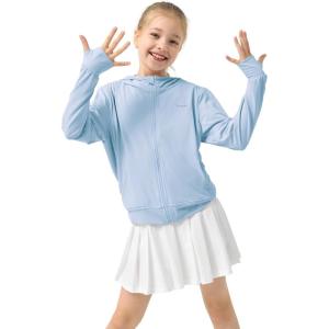 imageRolanko Kids Zip Up Sun Hoodie UPF50 with Thumbholes Lightweight UV Protection Jacket for Girls Athletic Tops 512 YearsHazeblue