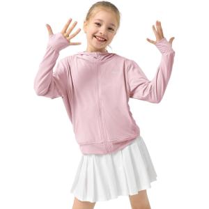 imageRolanko Kids Zip Up Sun Hoodie UPF50 with Thumbholes Lightweight UV Protection Jacket for Girls Athletic Tops 512 YearsPink