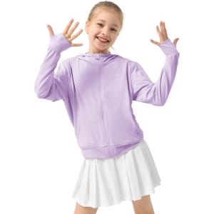 imageRolanko Kids Zip Up Sun Hoodie UPF50 with Thumbholes Lightweight UV Protection Jacket for Girls Athletic Tops 512 YearsPurple