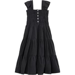 imageRolanko Tween Girls Summer Dress Ruffle Sleeve Smocked ALine Tiered Sundress for Kids with PocketsBlack