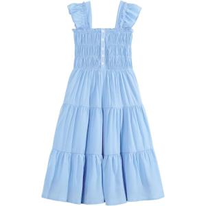 imageRolanko Tween Girls Summer Dress Ruffle Sleeve Smocked ALine Tiered Sundress for Kids with PocketsBlue