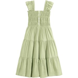 imageRolanko Tween Girls Summer Dress Ruffle Sleeve Smocked ALine Tiered Sundress for Kids with PocketsGreen
