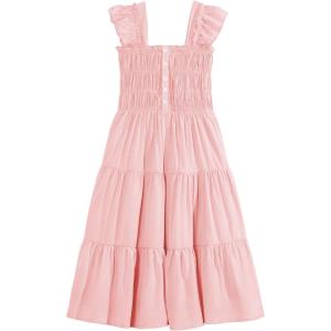 imageRolanko Tween Girls Summer Dress Ruffle Sleeve Smocked ALine Tiered Sundress for Kids with PocketsPink
