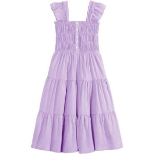 imageRolanko Tween Girls Summer Dress Ruffle Sleeve Smocked ALine Tiered Sundress for Kids with PocketsPurple