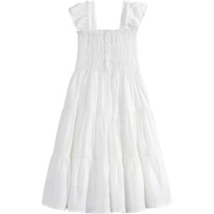 imageRolanko Tween Girls Summer Dress Ruffle Sleeve Smocked ALine Tiered Sundress for Kids with PocketsWhite