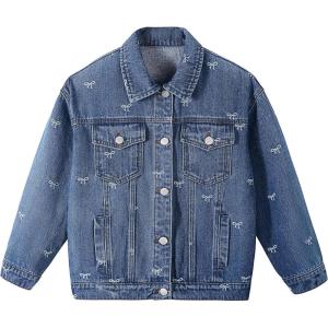 imageRolanko Girls Denim Jackets Basic Oversized Jean Jacket for Girls Fall Outwear Button Down Trucker Jacket 514 YearsBow