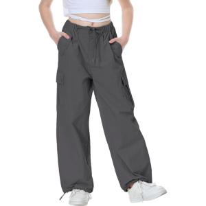 imageRolanko Parachute Pants for Girls Y2K Cargo Trousers with Pockets Harajuku Jogger Pants Kids 414 YearsDarkgray
