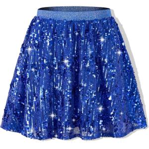 imageRolanko Girls Sequin Skirt Elastic Waist Glitter Sparkly Skort with Lining Twirling Shiny Skirts for Kids Dance Party 512YRoyalblue