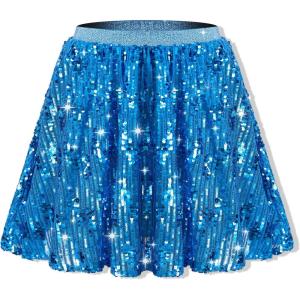 imageRolanko Girls Sequin Skirt Elastic Waist Glitter Sparkly Skort with Lining Twirling Shiny Skirts for Kids Dance Party 512YSkyblue