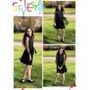 imageRolanko Girls Puff Long Sleeve Dress with Belt Ruffle Collar Contrast Mesh ALine Elegant Formal Party Dresses for KidsBlack
