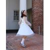 imageRolanko Girls Puff Long Sleeve Dress with Belt Ruffle Collar Contrast Mesh ALine Elegant Formal Party Dresses for KidsWhite