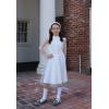 imageRolanko Girls Puff Long Sleeve Dress with Belt Ruffle Collar Contrast Mesh ALine Elegant Formal Party Dresses for KidsWhite