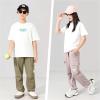 imageRolanko Boys Girls Cargo Pants Quick Dry Lightweight Elastic Waist Kids Trousers with Pockets for Sports OutdoorKhaki