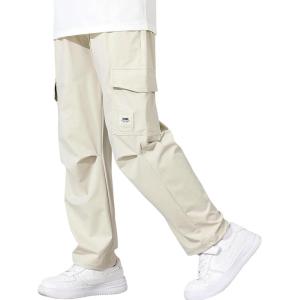 imageRolanko Boys Girls Cargo Pants Quick Dry Lightweight Elastic Waist Kids Trousers with Pockets for Sports OutdoorBeige