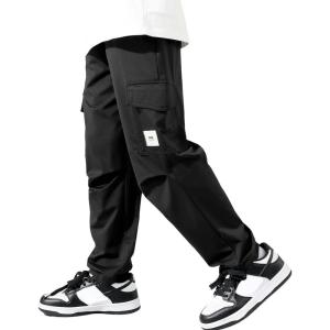 imageRolanko Boys Girls Cargo Pants Quick Dry Lightweight Elastic Waist Kids Trousers with Pockets for Sports OutdoorBlack