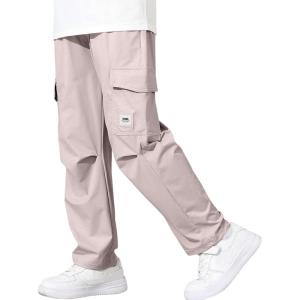imageRolanko Boys Girls Cargo Pants Quick Dry Lightweight Elastic Waist Kids Trousers with Pockets for Sports OutdoorGraypurple