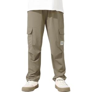 imageRolanko Boys Girls Cargo Pants Quick Dry Lightweight Elastic Waist Kids Trousers with Pockets for Sports OutdoorKhaki