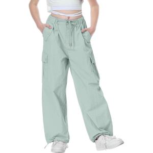 imageRolanko Parachute Pants for Girls Y2K Cargo Trousers with Pockets Harajuku Jogger Pants Kids 414 YearsMintgreen
