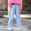 imageRolanko Girls Jeans Denim Elastic Wasit Wide Leg Baggy Pants Kids Clothes 414 YearsA6light Blue Hole