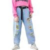 imageRolanko Girls Jeans Denim Elastic Wasit Wide Leg Baggy Pants Kids Clothes 414 YearsA6light Blue Hole