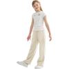 imageRolanko Girls Wide Leg Sweatpants Straight Pants for Kids Girls Trousers with Pockets Sweats 414 YearsBeige