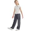 imageRolanko Girls Wide Leg Sweatpants Straight Pants for Kids Girls Trousers with Pockets Sweats 414 YearsDarkgrey